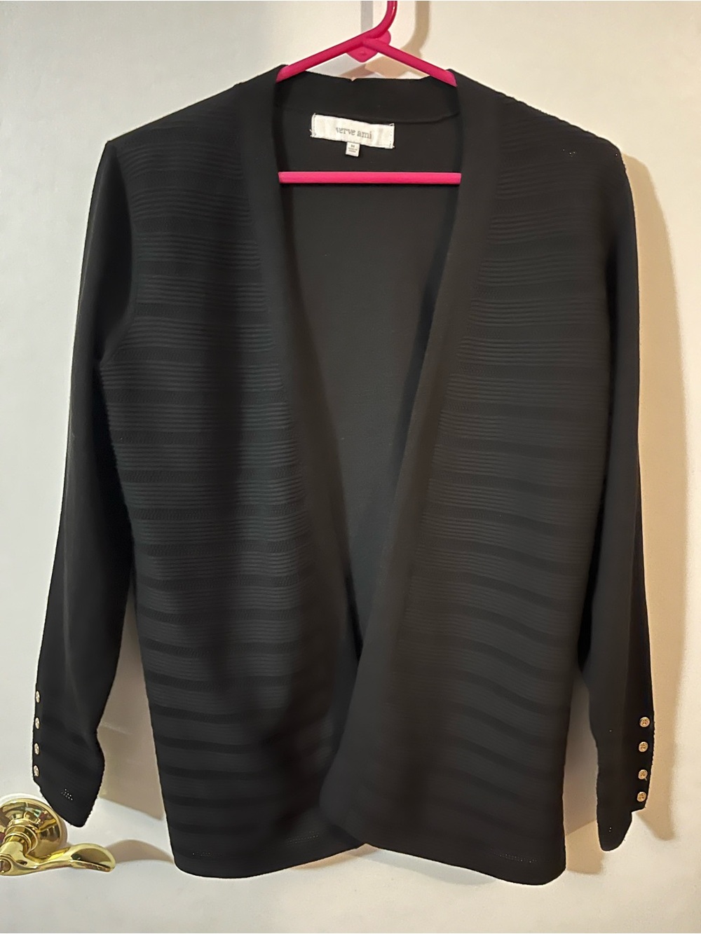 Verve Ami medium Black Open-Front Textured cardigan